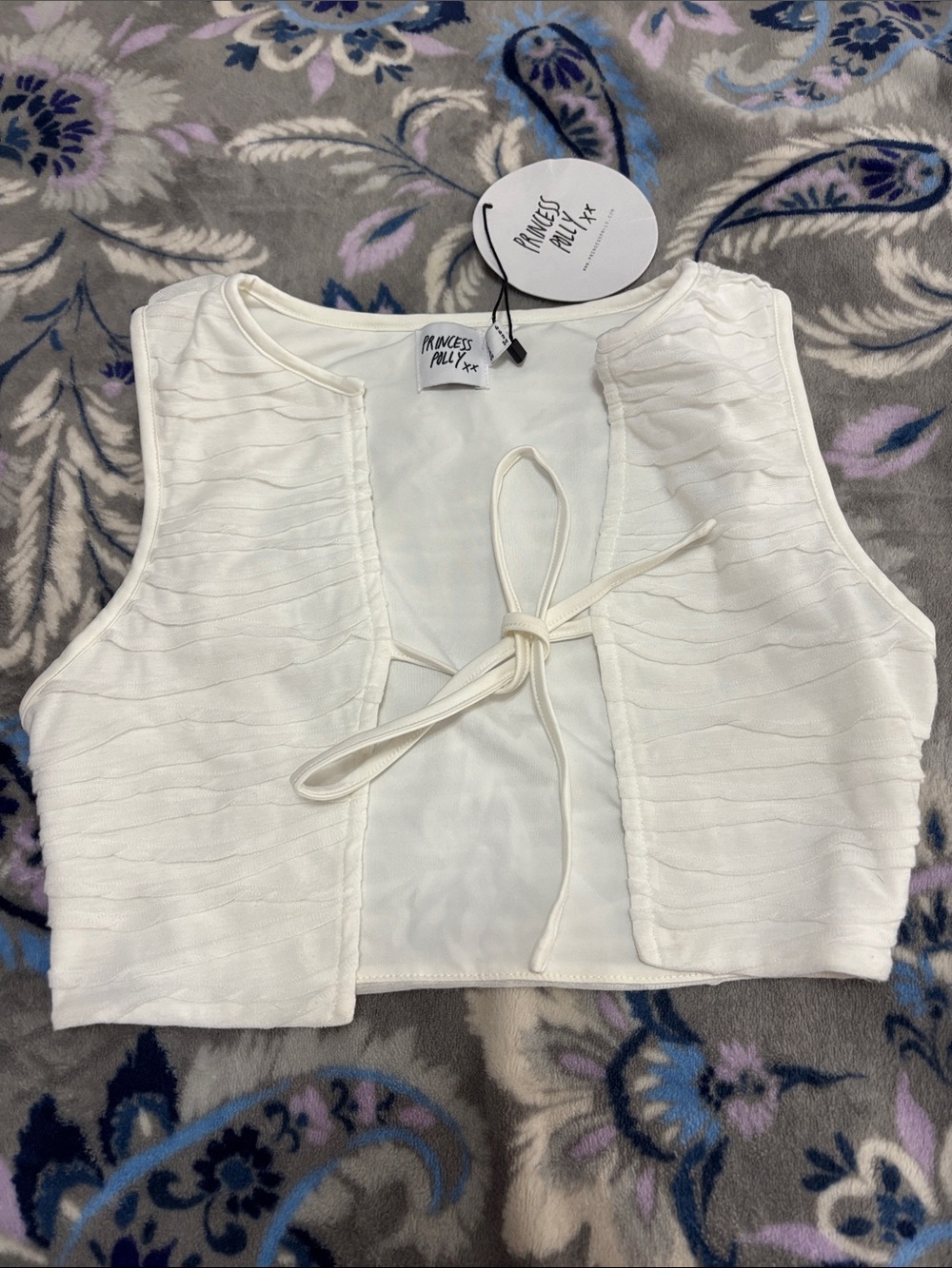 Princess Polly Cream Tie-Front Cropped top